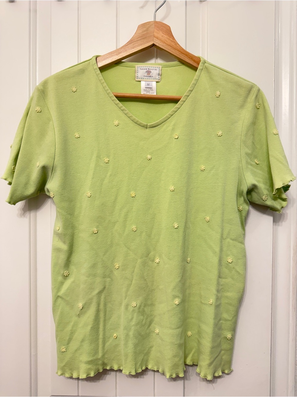 Susan Bristol Green V-Neck Short Sleeve Top